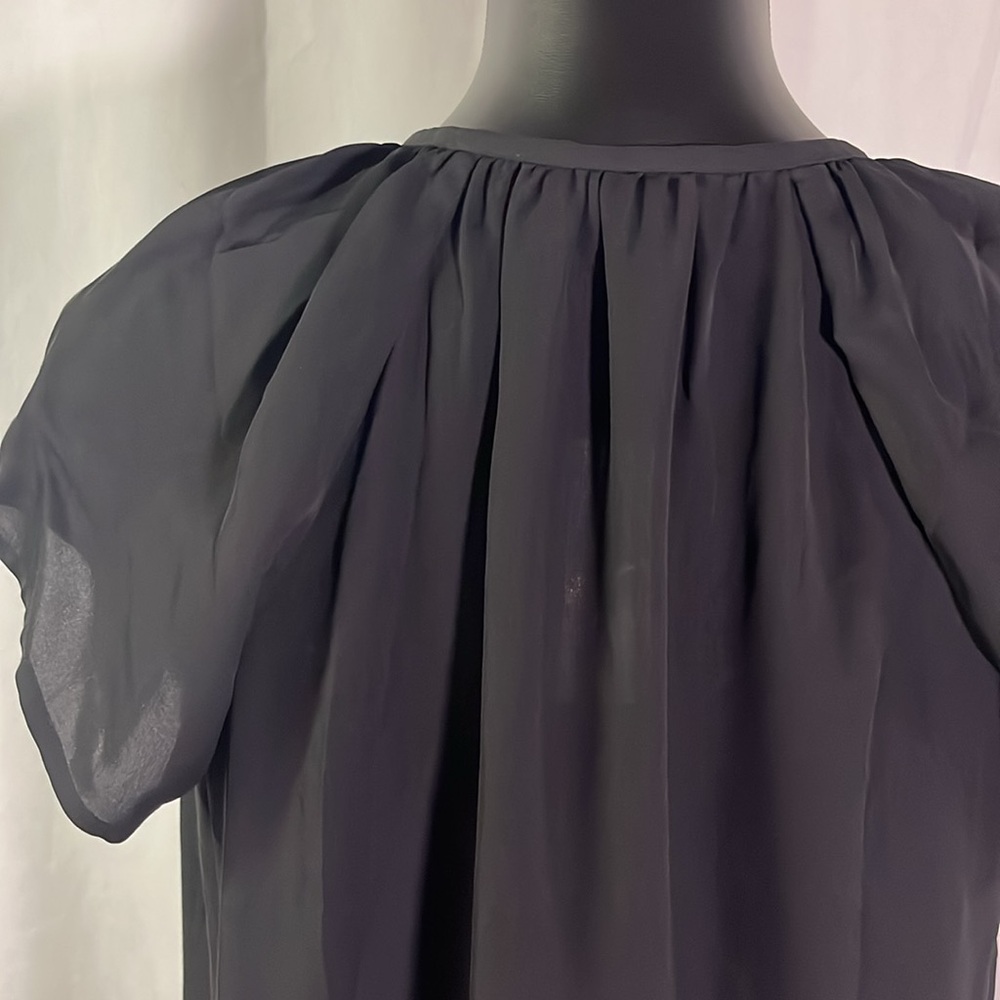 NWT Brooks Brother Black Short Sleeve Silk Keyhole Neck Blouse - Picture 11 of 16